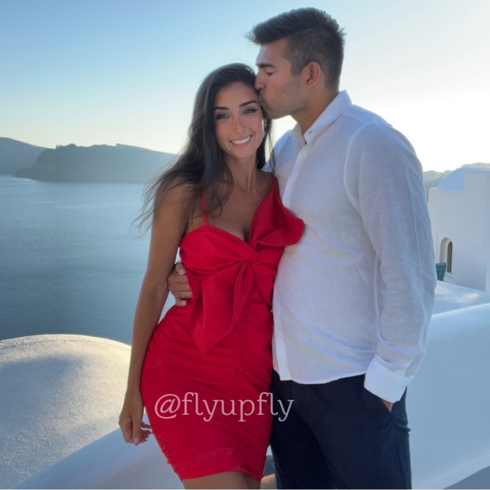 Zara Ruched Bow Red Mini Dress - Picture 4 of 10